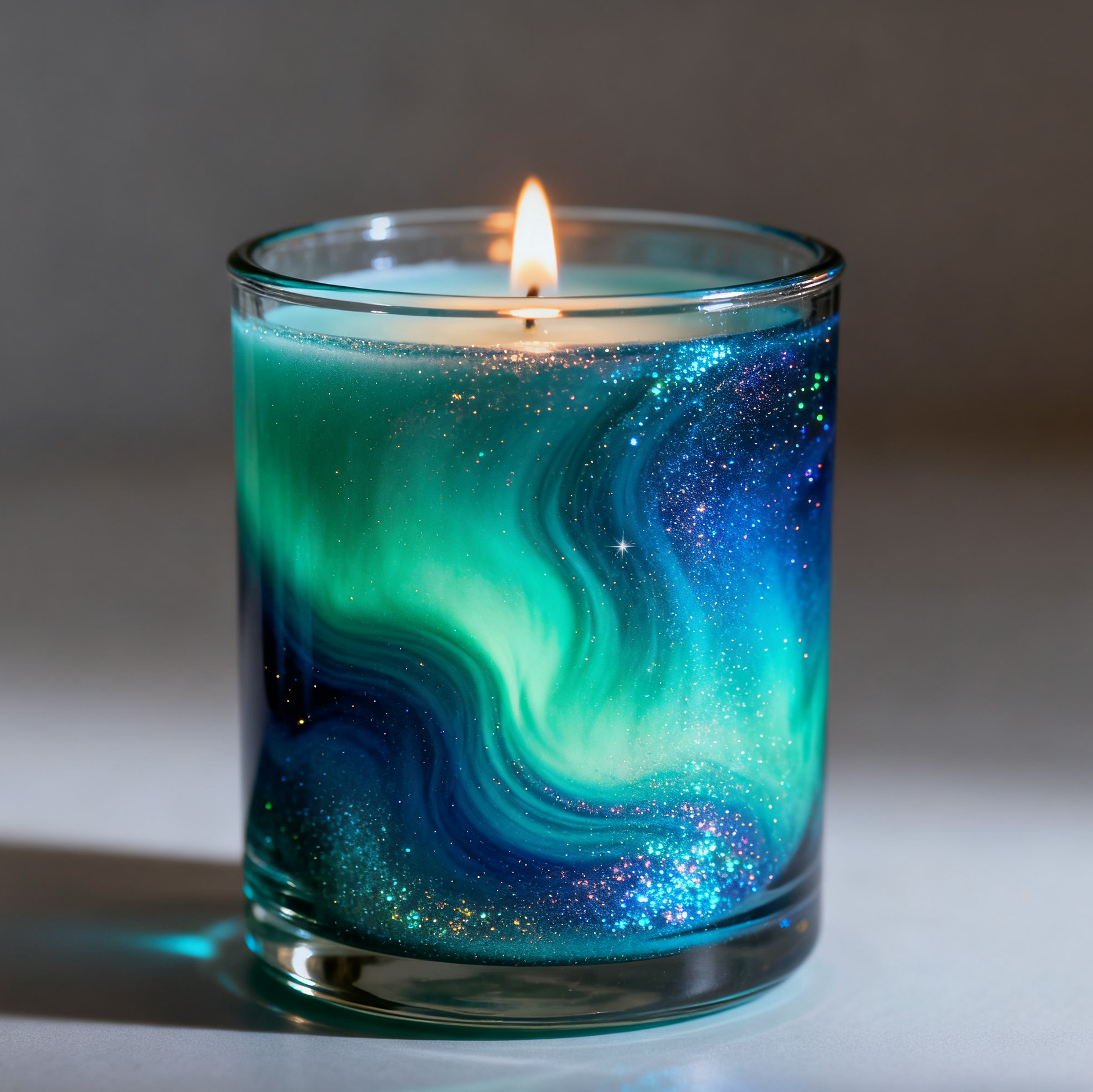 极光渐变香薰蜡烛（蓝绿闪粉款）